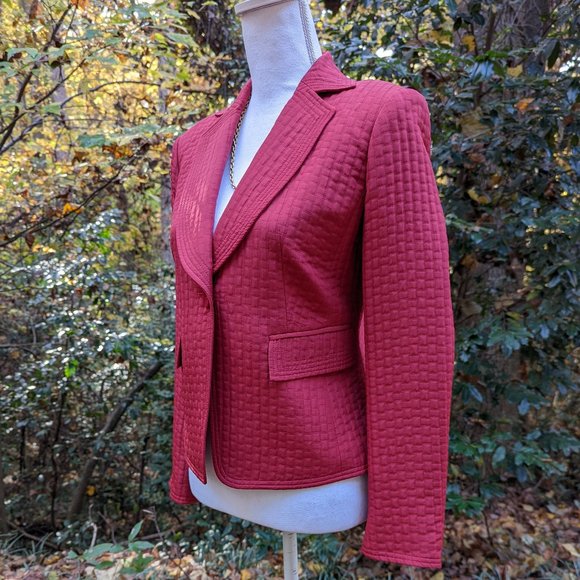 ELLEN TRACY Silk Wool Quilted Suit Jacket Blazer Red Size 8 - Picture 2 of 10